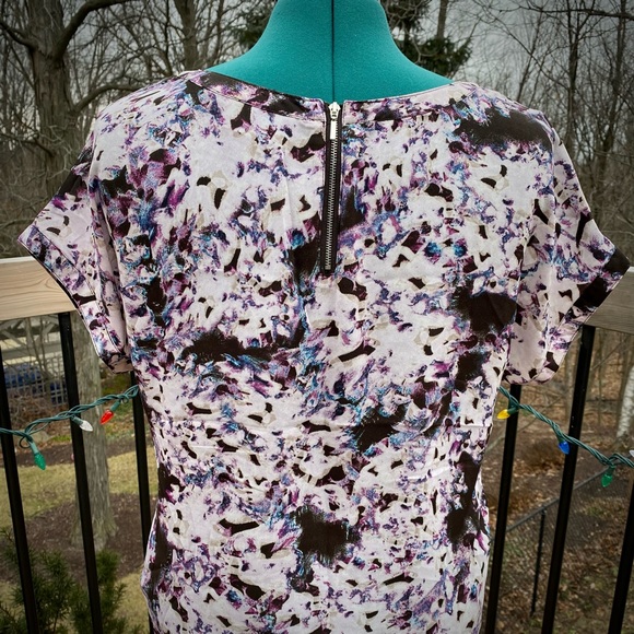 2for$30 CYNTHIA ROWLEY Sheer Short Sleeve Black Purple Office Blouse Size L - Picture 4 of 5